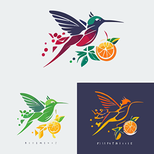hummingbird with fruits logo , lineal and minimalistic style, vector logo, 2D vector logo, Flat vector logo, 1 color