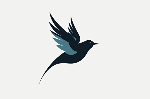 swift bird flying fast, vector logo, minimalist, simple, two color, blue, white, black