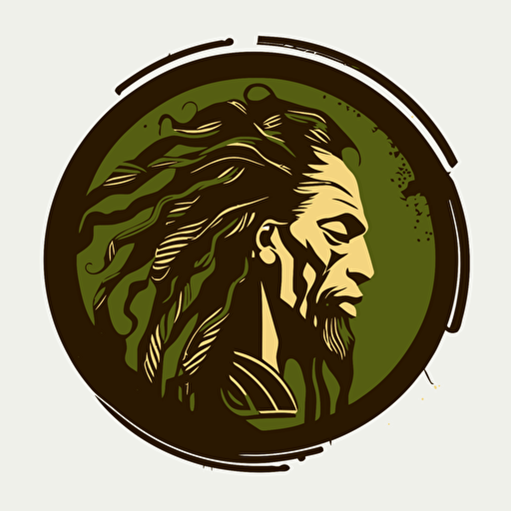 Circular vector logo with a african painter long dreadlocks mustach goatee