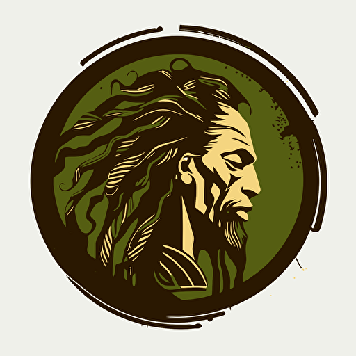 Circular vector logo with a african painter long dreadlocks mustach goatee