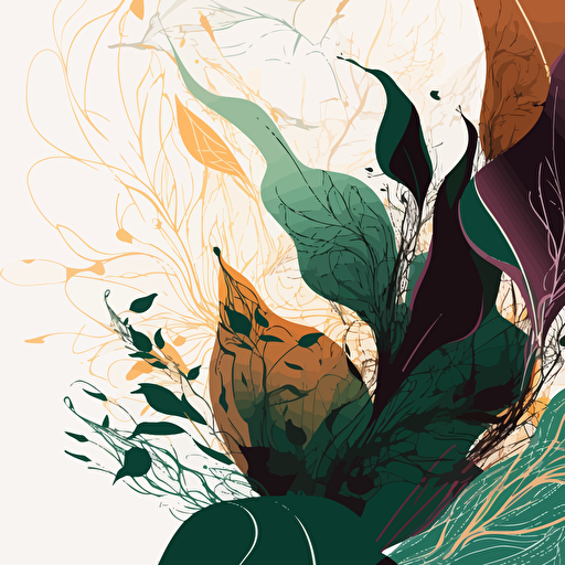 abstract pattern vector art of fluid dancing big leaf botanicals silhouetttes on white backround ar 500:350