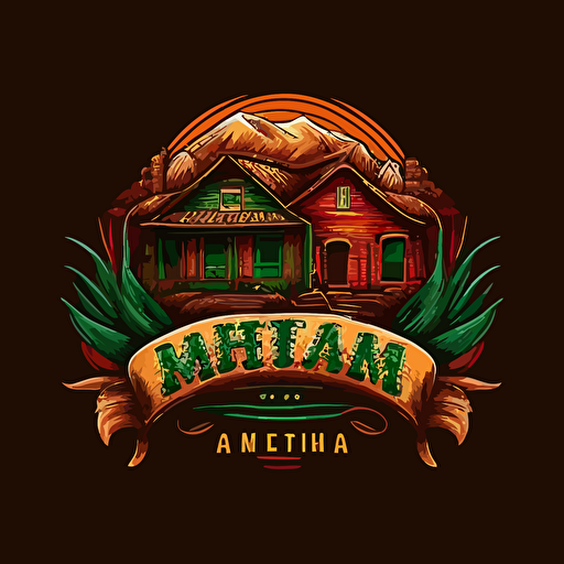 create brand logo vector based, the soul of the earth, vibrant, teremana, line sketch style, main color deep red and green, accent orange or yellow. Have outline of Mexican home on left and bar on right wrapped in a flame or corn husk**
