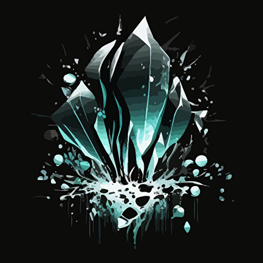 illustration stylized vector art, black and white with turqoise accents, organic faceted reflective glowing crystal hovering above a black background