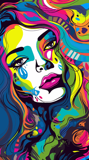 beautiful art expression in vector art, cartoon style, objects with a black stroke, beautiful colors, pastel and neon background