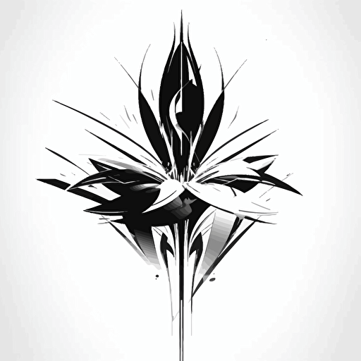 minimal vector art futuristic symbol of a flower and a blade, cyber style, black on white backdrop