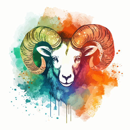 vector line drawing of aries symbol, no ram head, with multicolor, watercolor background.