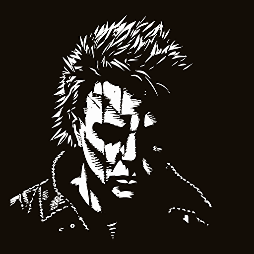 16bit jason Michael Myers, white on black background, no shading, 2D, vector, 3:4