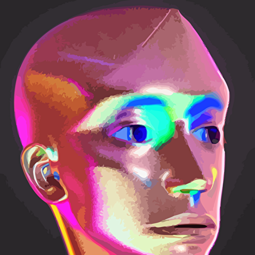 3d render holographic human robotic head glossy iridescent surrealistic 3d illustration human face non binary non binary model 3d model human cryengine holographic texture holographic material holographic rainbow concept cyborg artificial intelligence