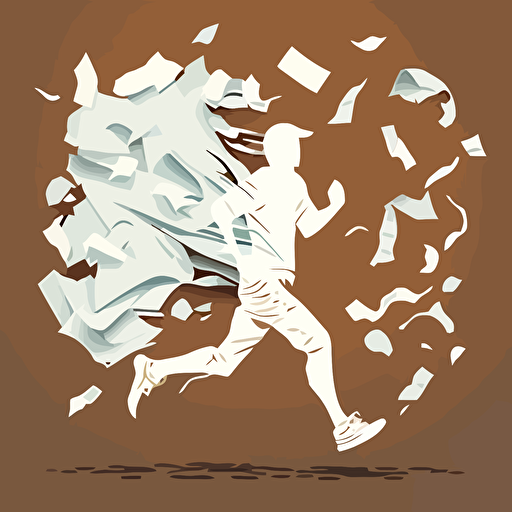 flying sheets of paper are blown up by a jogger, vector illustration