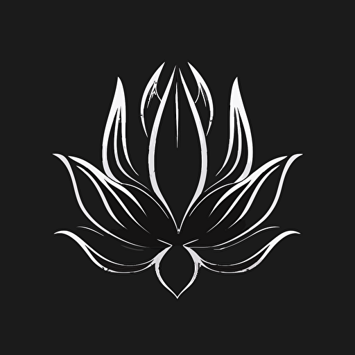 simple modern iconic logo of a lotus flower, white vector on black background