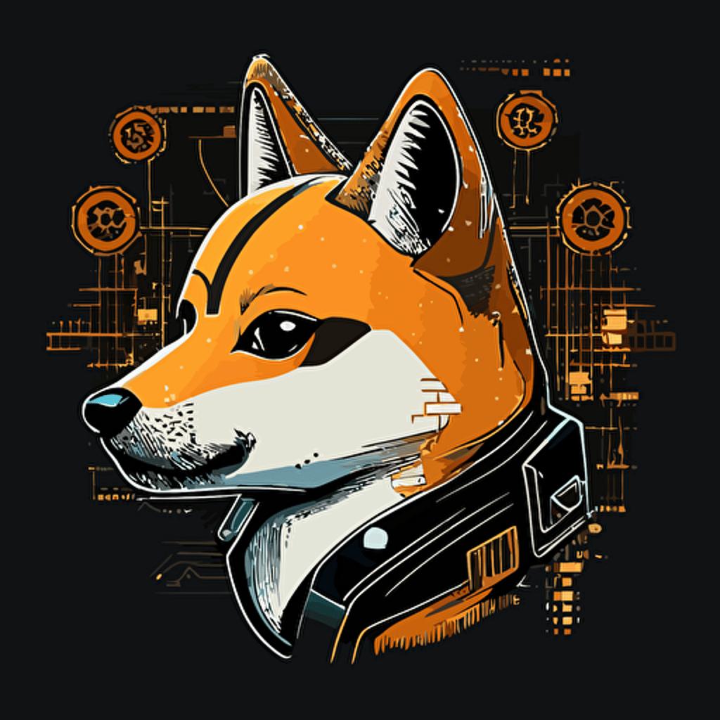 ai cyborg shiba inu face logo, vector, simple, cartoon, minimal