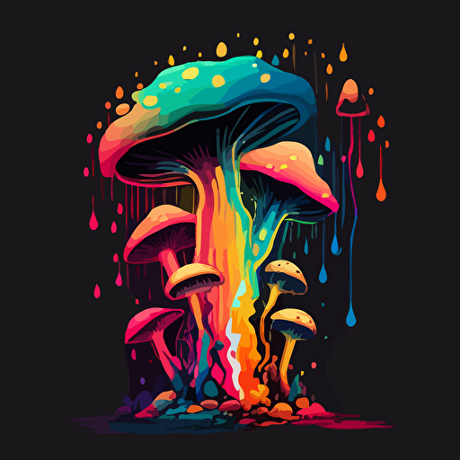 dmt mushroom combination bright and vibrant with a waterfall animated effect with bright colors and make it a png vector