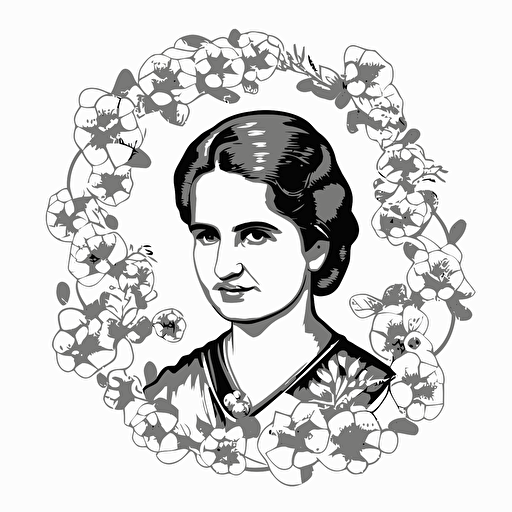 ROSALIND FRANKLIN png outlined vector for colorin with backgroung flowers