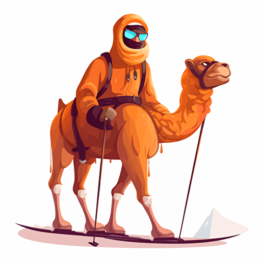 camel wearing ski clothes skiing like a human in aspen and having fun doing tricks vector clipart
