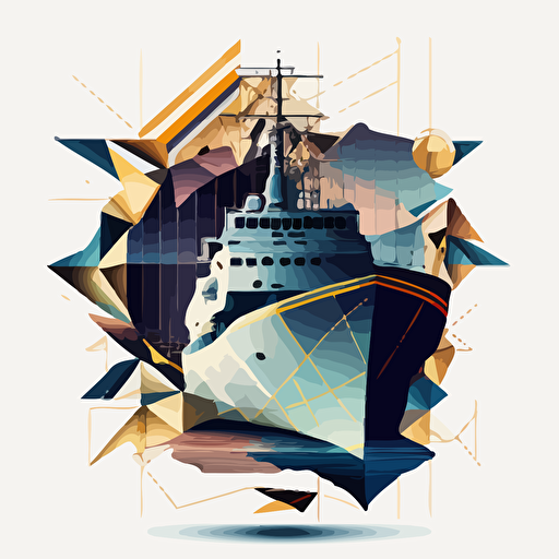 a geometrical vectorial logo of a sailor ship