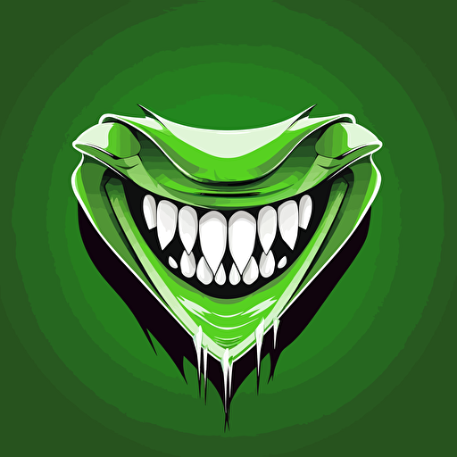 a green logo of vampire fangs flying on a flag, vector art,