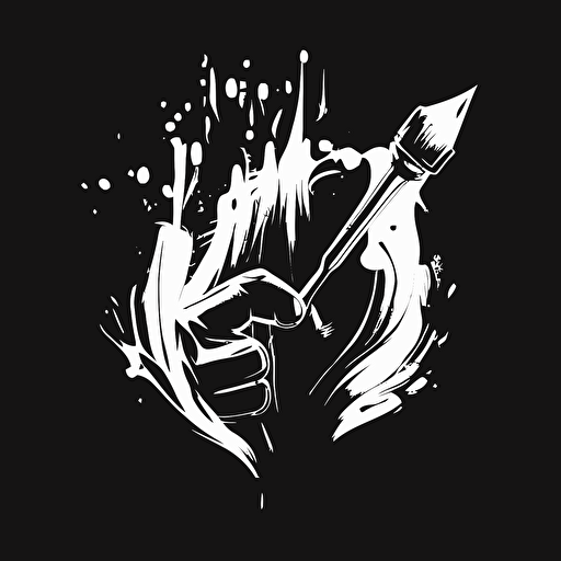 vector logo con la mano de un pintor empuñando un pincel, minimalista, estiloso, ultra realista, b/w