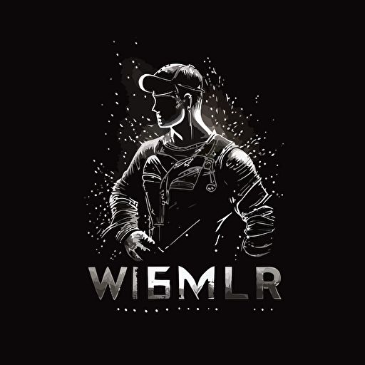 vector logo, black background, minimalistic, inox, welding man
