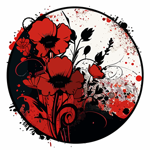 red and black grunge flowers vector 2d circle