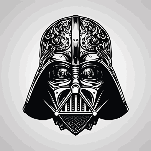 a highly stylized vector logo iin high gloss black and white styled like darth vader
