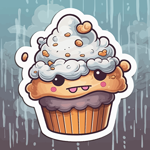 character adorable cupcake cartoon sticker vector Illustration, in the style of light gray and brown, aggressive digital illustration, cloudpunk, multiple filter effect, fluid, high resolution, nikon af600