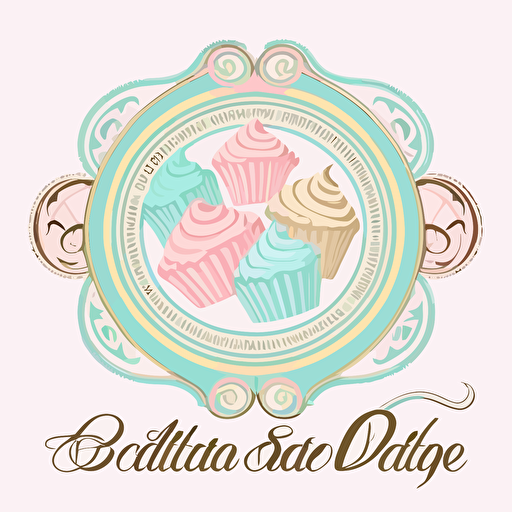 vector logo featuring silhouette of baked goods such as cakes, cookies and pastries, 5 pastel colours, elegant, in the style of art nouveau against a white background