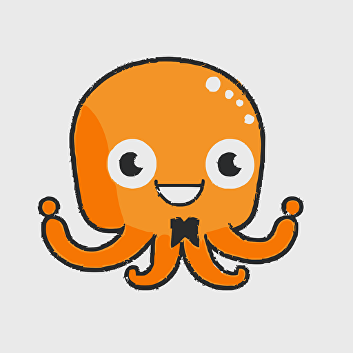 a mascot logo of a slightly smiling octopus, simple, flat, vector, orange mascot, white background