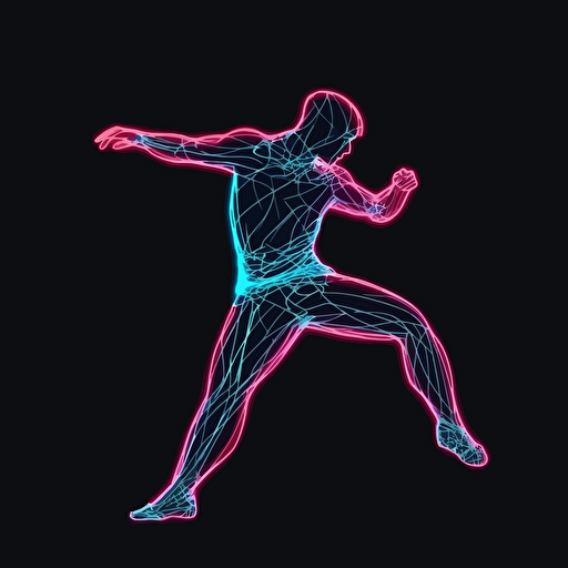 neon light,vector illustration, silhouette of a person dancing sports, dynamic posture