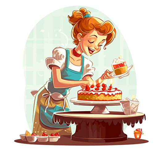 a cartoon sweet style drawing of a mommy preparing good cake vectorise style