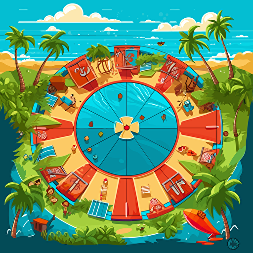 an extremely simple summer themed board game, cartoon, flat, 2D, vector art,