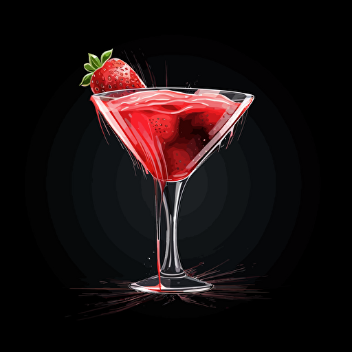 strawberry daquiri cocktail,Black background, abstract paiting,vector,high detail