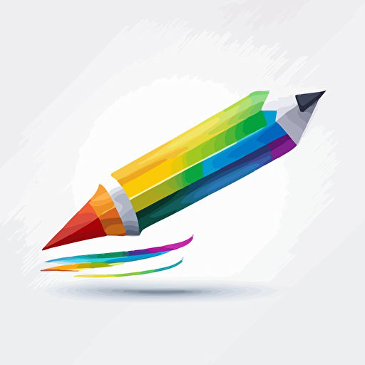 appicon, A pencil pointing upwards, drawing a rainbow, minimalist, vector, white background