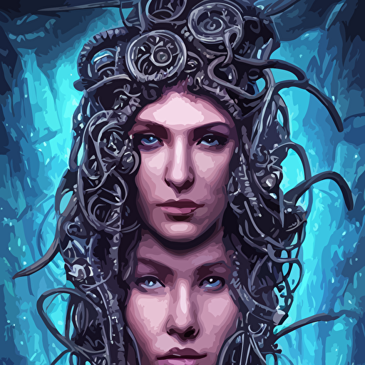 highly detailed intricately hd mixed media digital artwork piece epic fantasy comic book style portrait painting beautiful intimidating nebulapunk medusa symmetrical facial features lots large cyberpunk cybernetic bio luminiscent snakes hair awesome pose centered body vibrant dark mood unreal 5 hyperrealistic octane render cosplay rpg portrait sci fi arthouse dynamic lighting atmospheric lighting aetherpunk intricate detail cinematic hdr digital painting 8k resolution enchanting otherworldly sense awe award winning picture hyperdetailed blurred background digital airbrush painting backlight 3d rim light gsociety trending artstationhq maximalist dreamscape rococo baroque surreal dark art iridiscent accents bokeh cosmic horror lovecraftian style accurately symmetrical portrait glowing rich colors 300 dpi 3d final render 3d shading psychedelic highlights dramatic shadows anamorphic lens concept art smooth illustration ethereal bubbles psychedelic overtones