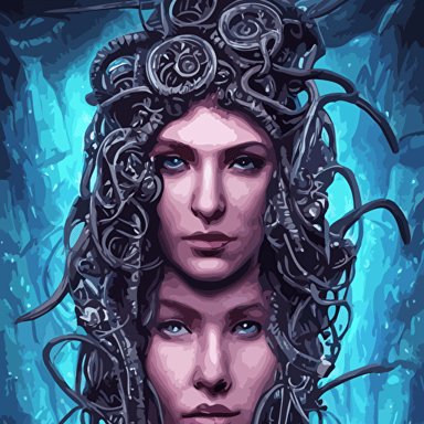 highly detailed intricately hd mixed media digital artwork piece epic fantasy comic book style portrait painting beautiful intimidating nebulapunk medusa symmetrical facial features lots large cyberpunk cybernetic bio luminiscent snakes hair awesome pose centered body vibrant dark mood unreal 5 hyperrealistic octane render cosplay rpg portrait sci fi arthouse dynamic lighting atmospheric lighting aetherpunk intricate detail cinematic hdr digital painting 8k resolution enchanting otherworldly sense awe award winning picture hyperdetailed blurred background digital airbrush painting backlight 3d rim light gsociety trending artstationhq maximalist dreamscape rococo baroque surreal dark art iridiscent accents bokeh cosmic horror lovecraftian style accurately symmetrical portrait glowing rich colors 300 dpi 3d final render 3d shading psychedelic highlights dramatic shadows anamorphic lens concept art smooth illustration ethereal bubbles psychedelic overtones