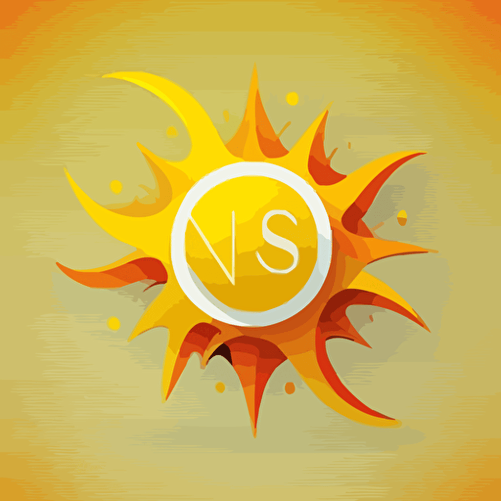 flat, vector, yellow sun, the letters NS