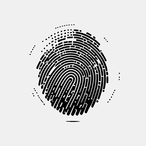 a futuristic pixel simple iconic logo of a fingerprint made of circuitry, black vector on white background.