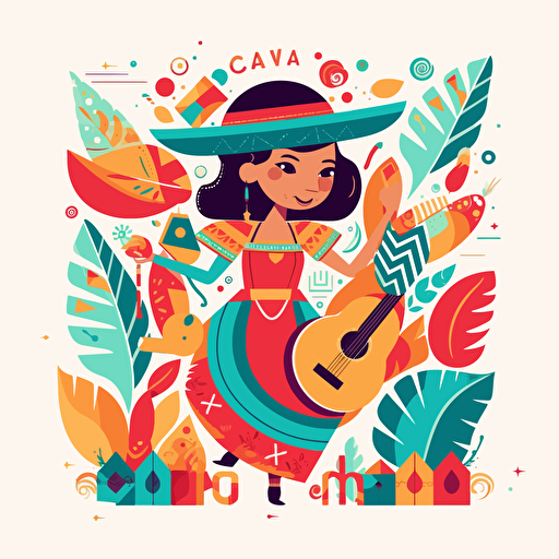 Vector illustration of Puerto Rican celebrating Cinco de Mayo, in vibrant colors