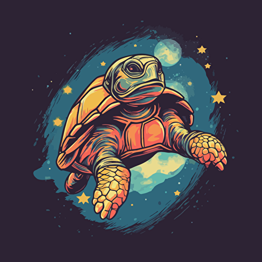 a logo of a sad turtle flying through space on it's way to earth , vector