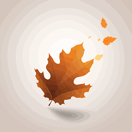 an autumn leaf with jagged edges falling in the air, minimalist design, orange and brown, vector art