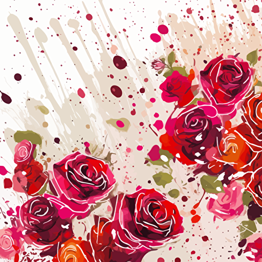 burst of many roses at many sizes like splatterd confetti, vector artwork