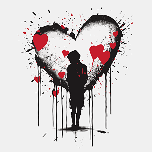 broken heart, stencil graffiti design, banksy, 2d, vector, white background