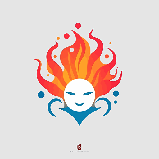 a simple logo of a happy, energetic AI bot with hair of flames, vector, minimal, by Paul Rand