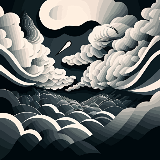 wavy smoky clouds, one point perspective, horizon, illustration vector