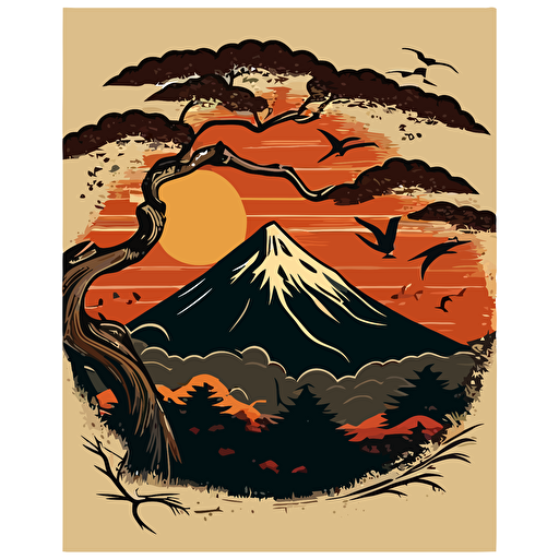 Mt Fuji Japanese antique style vector image
