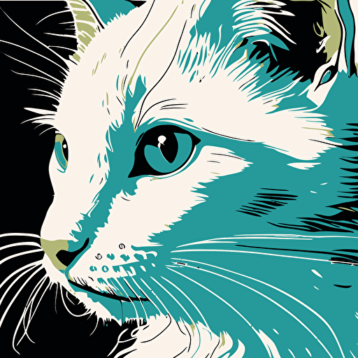 white cat with one green and one blue eye illustartion vector svg anime comic book style