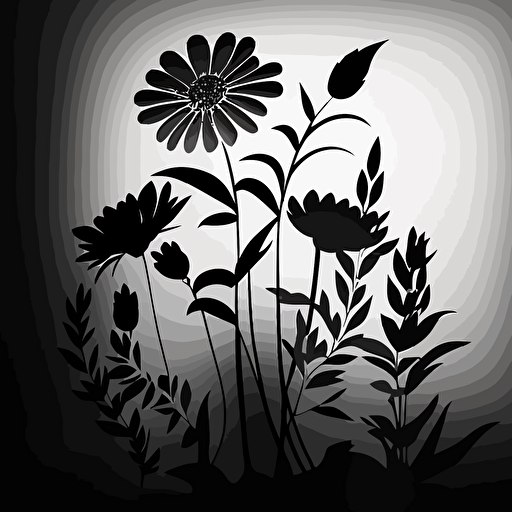 silhouette of a flowers, vector drawing, black, white background