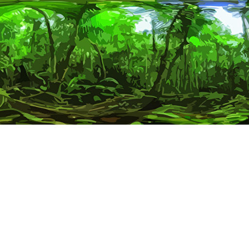 wide angle view 3d stereoscopic equirectangular 360 forested tropical swamp fov 90 degrees horizon centered yaw 0 degrees
