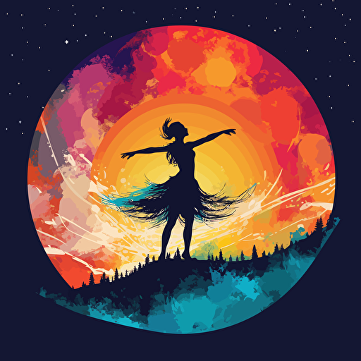 fantasy scene several moons of different colors vector style dancer in front of moon