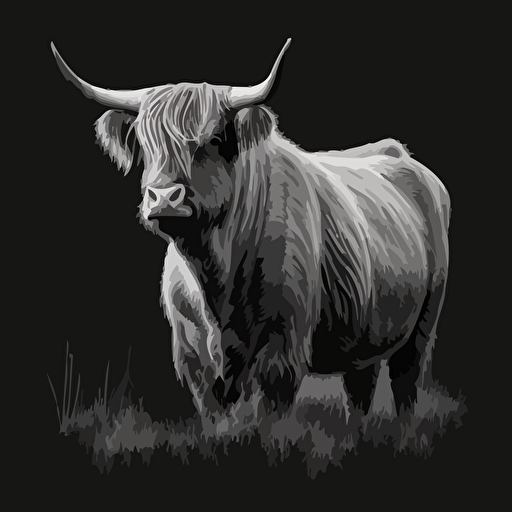 VECTOR HIGHLAND COW IN BLACK AND WHITE
