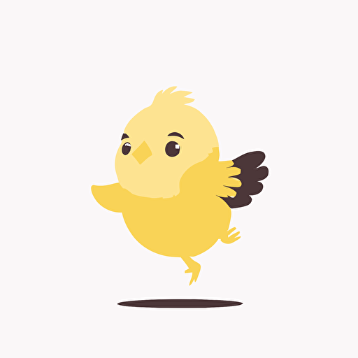 baby yellow chick trying to fly, white background, flat color vector art